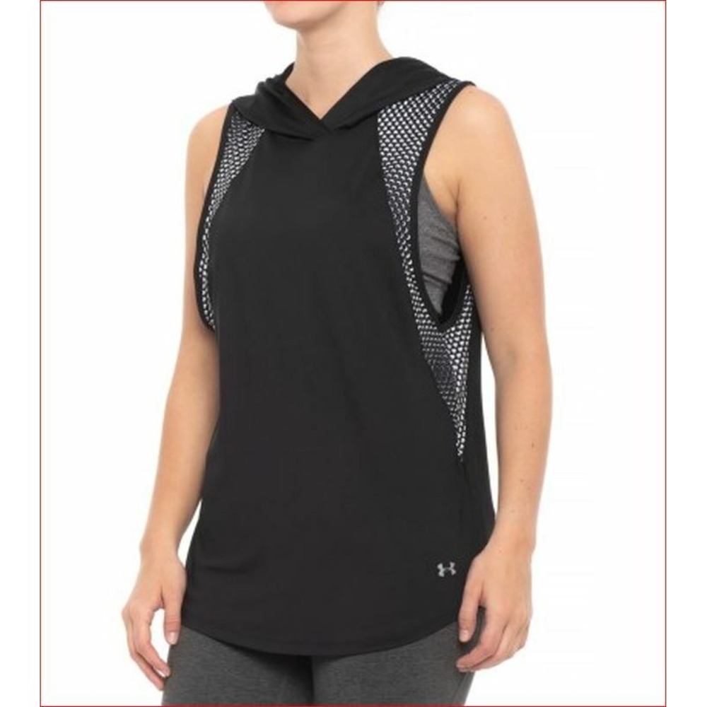 Under Armour Women Heatgear Hooded Sleeveless Shirt Black 1321607 Small NWT